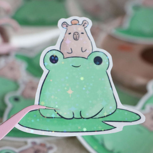 Froggie with mini capybara sticker~ image 0